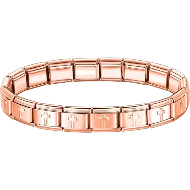 Stainless steel bracelet with engraved religious cross pattern Italian charm bracelet