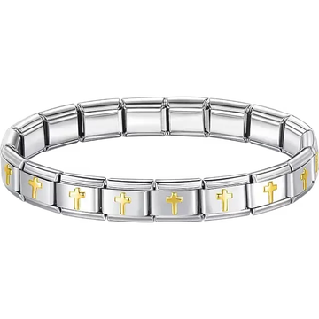 Gold crosses charms composing stainless steel Italian bracelet