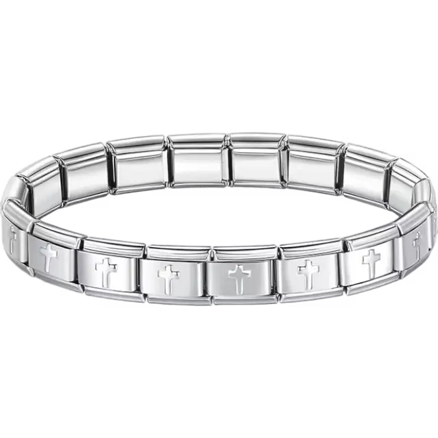 Stainless steel bracelet with engraved religious cross pattern Italian charm bracelet
