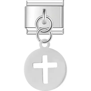Cross cutout dangle Italian charm bracelet link