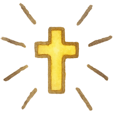 Glowing yellow cross with radiating lines watercolor illustration