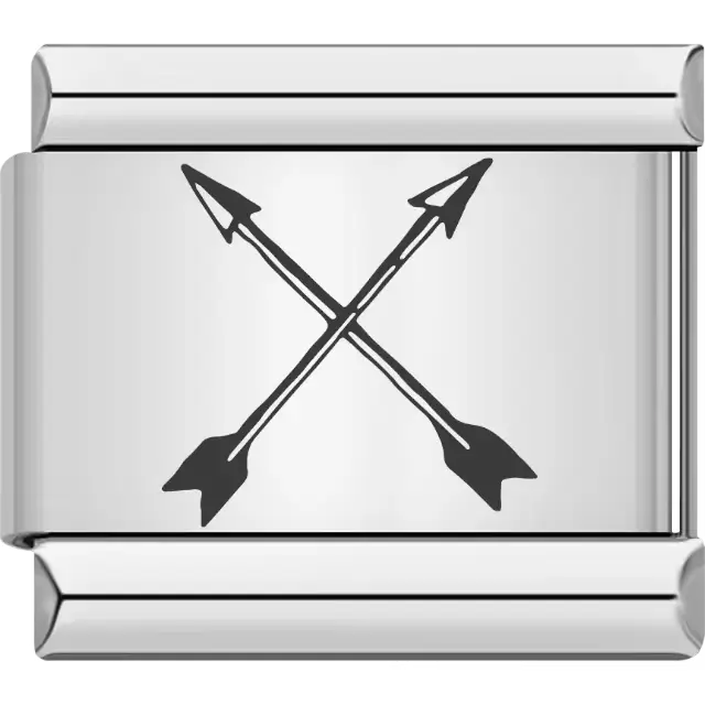Black outline of two crossed arrows Italian charm bracelet link