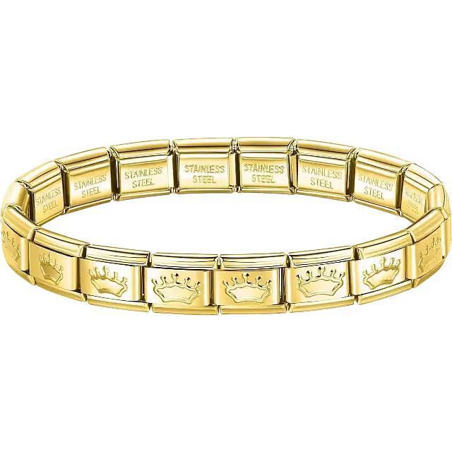 Crown charms composing stainless steel Italian bracelet