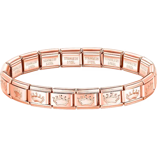 Crown charms composing stainless steel Italian bracelet