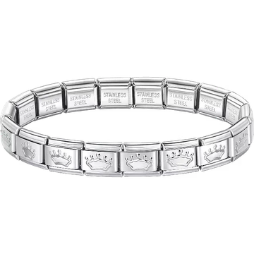 Crown charms composing stainless steel Italian bracelet