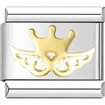Gold crown with wings Italian charm bracelet link