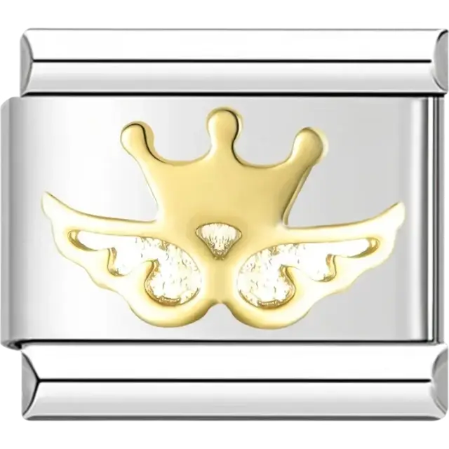 Gold crown with wings Italian charm bracelet link