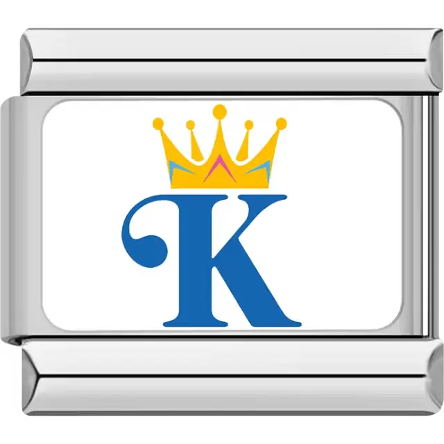 Blue letter "K" gold crown king Italian charm bracelet link