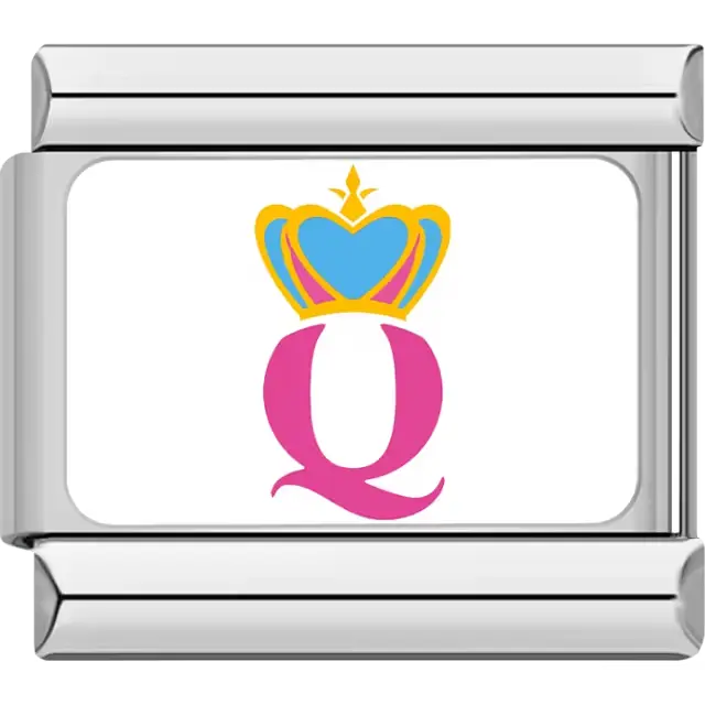 Pink letter "Q" gold crown queen Italian charm bracelet link