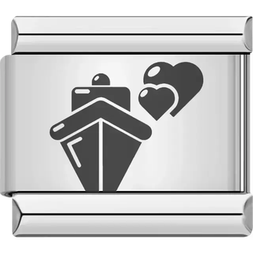 Black cruise ship with hearts Italian charm bracelet link