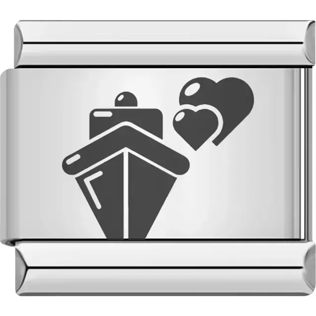 Black cruise ship with hearts Italian charm bracelet link