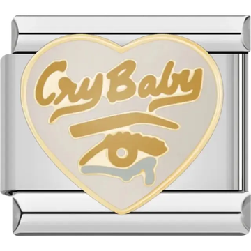 Heart with "Cry Baby" text and eye Italian charm bracelet link