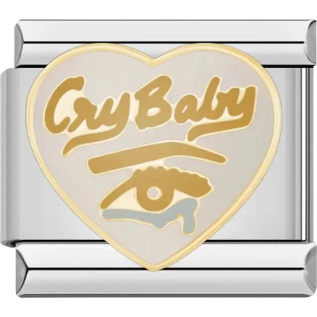 Heart with "Cry Baby" text and eye Italian charm bracelet link