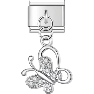 Crystal-studded butterfly with an open wing design Italian charm bracelet link