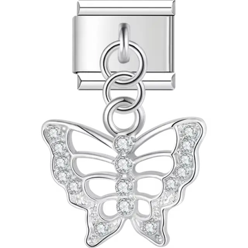 Crystal-studded butterfly with open wing design Italian charm bracelet link