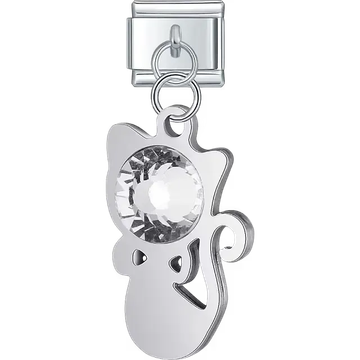 Silver cat silhouette clear crystal dangle Italian charm bracelet link