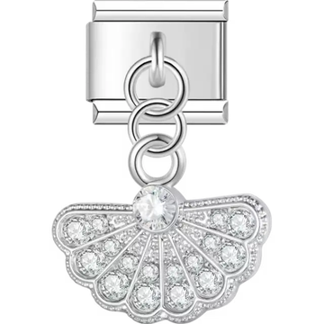 Crystal-studded design with a circular centerpiece Italian charm bracelet link