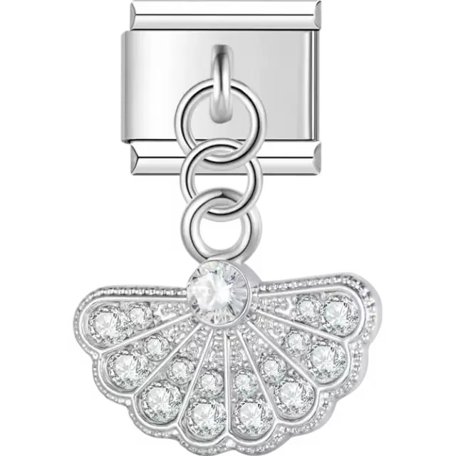 Crystal-studded design with a circular centerpiece Italian charm bracelet link