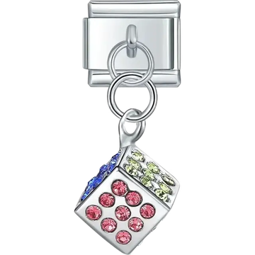 Multicolor crystal dice dangle Italian charm bracelet link