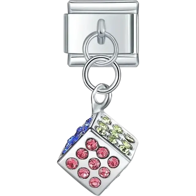 Multicolor crystal dice dangle Italian charm bracelet link