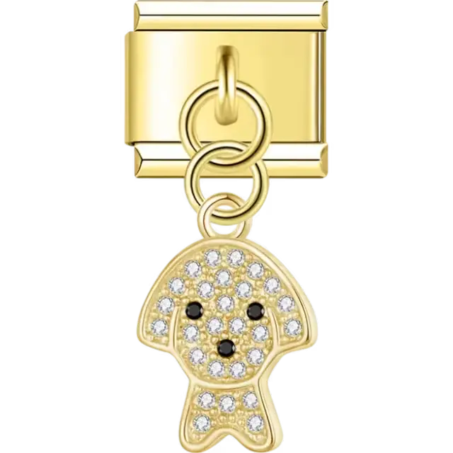 Dog-shaped dangle with clear crystals and black accents Italian charm bracelet link