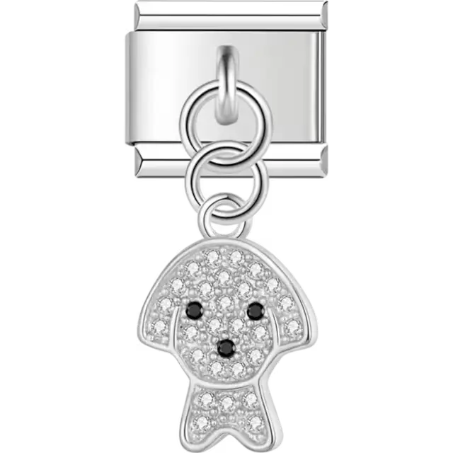Dog-shaped dangle with clear crystals and black accents Italian charm bracelet link