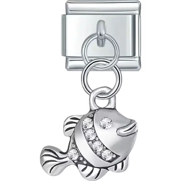 Fish-shaped pendant with striped crystal accents and metallic details Italian charm bracelet link