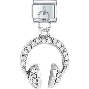 Crystal-studded headphones pendant Italian charm bracelet link