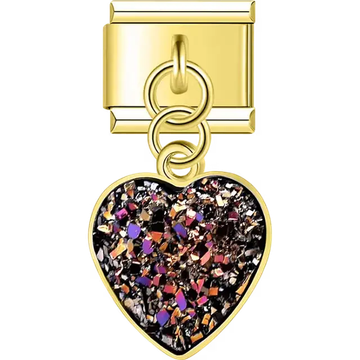 Multi-colored glitter heart dangle Italian charm bracelet link