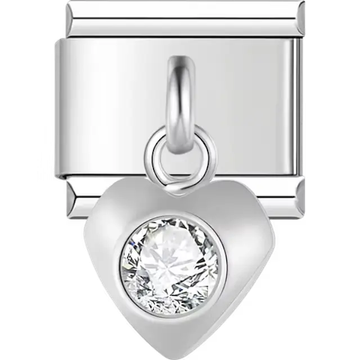 Heart-shaped dangle with crystal center Italian charm bracelet link