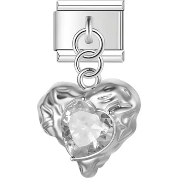 Heart-shaped charm with a clear crystal center dangle Italian charm bracelet link