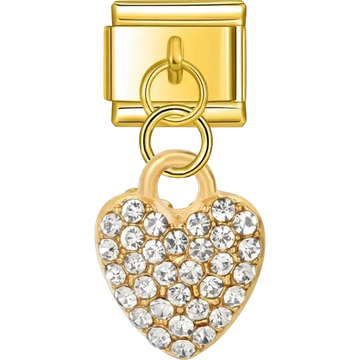 Heart-shaped dangle adorned with sparkling crystals Italian charm bracelet link