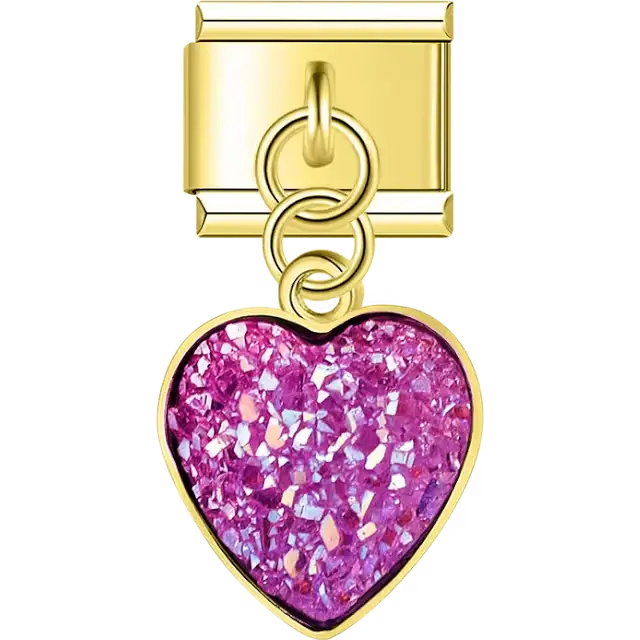 Pink heart crystal dangle Italian charm bracelet link
