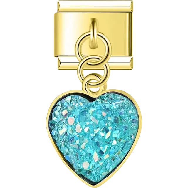 Turquoise heart crystal dangle Italian charm bracelet link
