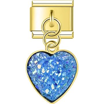 Blue crystal heart dangle Italian charm bracelet link