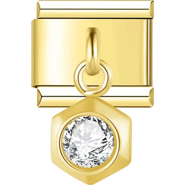 Hexagon-shaped dangle with crystal center Italian charm bracelet link