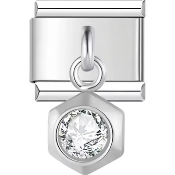 Hexagon-shaped dangle with crystal center Italian charm bracelet link