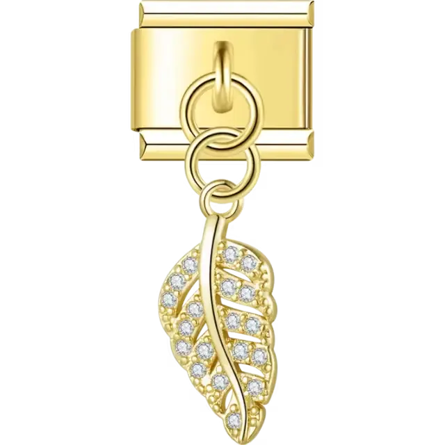Leaf-shaped dangle with pavé crystal accents Italian charm bracelet link