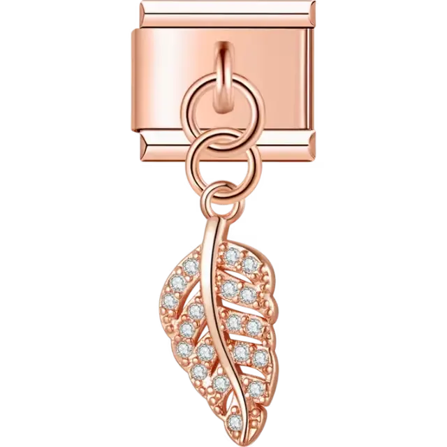 Leaf-shaped dangle with pavé crystal accents Italian charm bracelet link