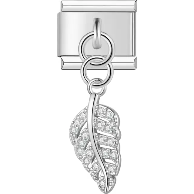 Leaf-shaped dangle with pavé crystal accents Italian charm bracelet link