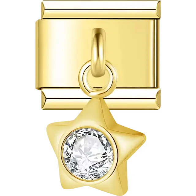 Star-shaped dangle with crystal center Italian charm bracelet link