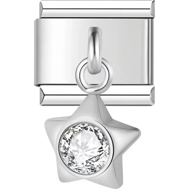 Star-shaped dangle with crystal center Italian charm bracelet link