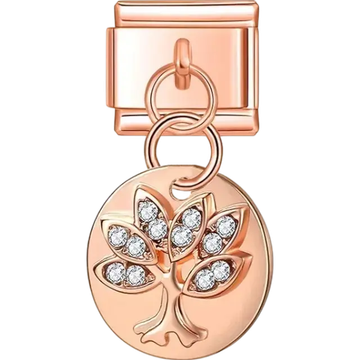 Tree of life with clear crystals dangle Italian charm bracelet link