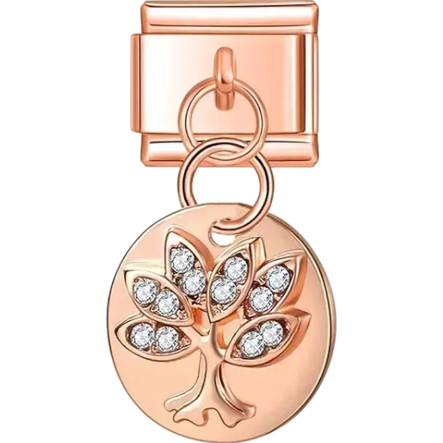 Tree of life with clear crystals dangle Italian charm bracelet link