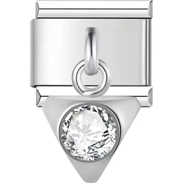 Triangle-shaped dangle with crystal center Italian charm bracelet link