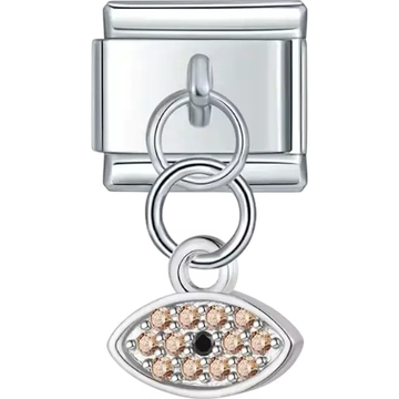 Dangle evil eye with gold crystal accents and black gemstone center Italian charm bracelet link