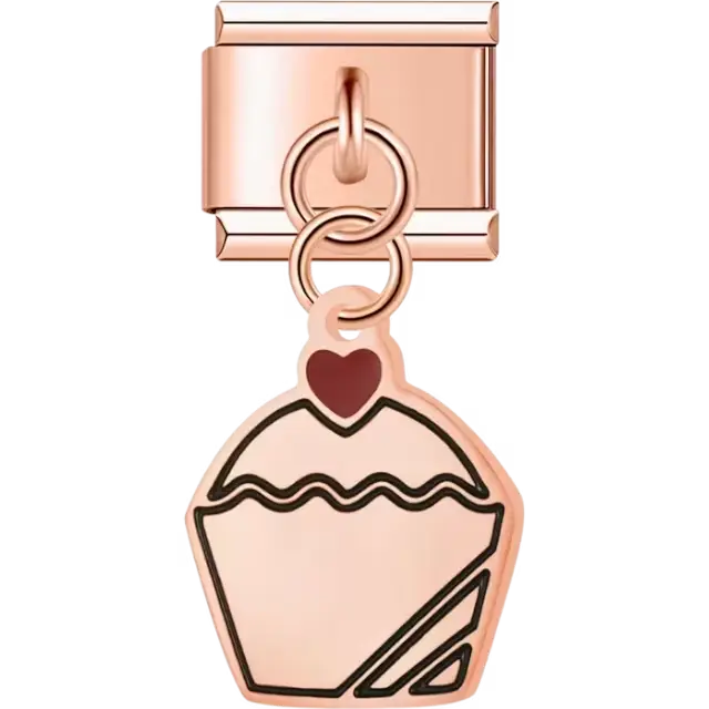 White cupcake with red heart detail dangle Italian charm bracelet link