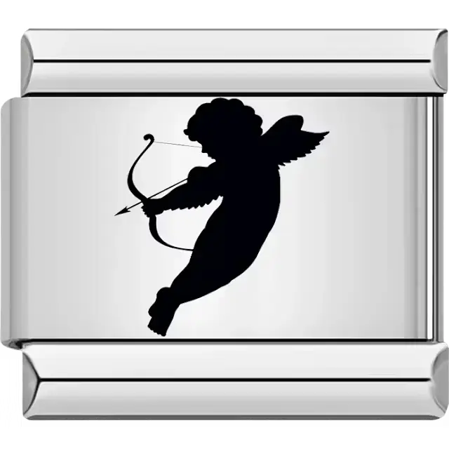 Black silhouette of cupid with bow and arrow Italian charm bracelet link
