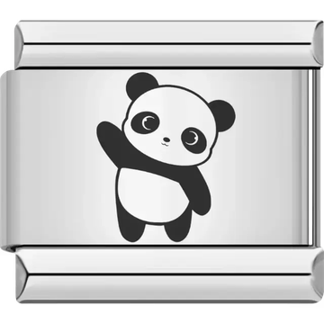 Black and white panda with one arm raised in a playful pose Italian charm bracelet link