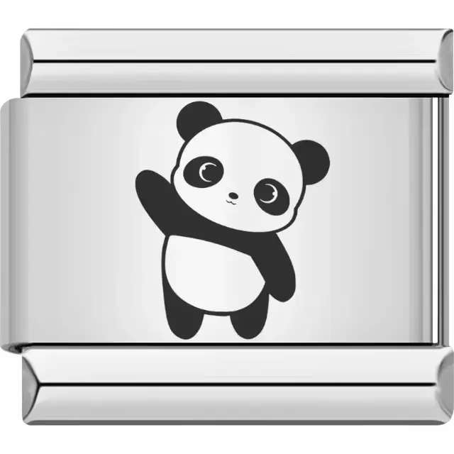 Black and white panda with one arm raised in a playful pose Italian charm bracelet link